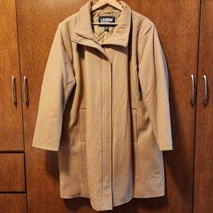 Lands' End Women's Plus Size Insulated Wool Coat in Camel, 18W NWT